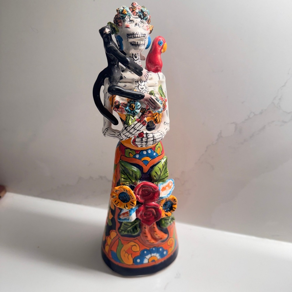 Gerardo Garcia Mexico Day of the Dead Catrina Skeleton Monkey Parrot Figurine